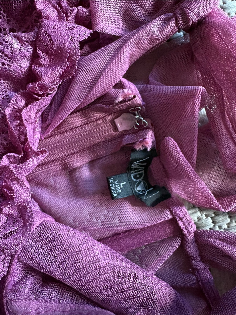 DollsKill | Widow Y2K Goth Sheer Lace Mesh Frilly Zip Up Corset Top With Charm - Picture 4 of 6